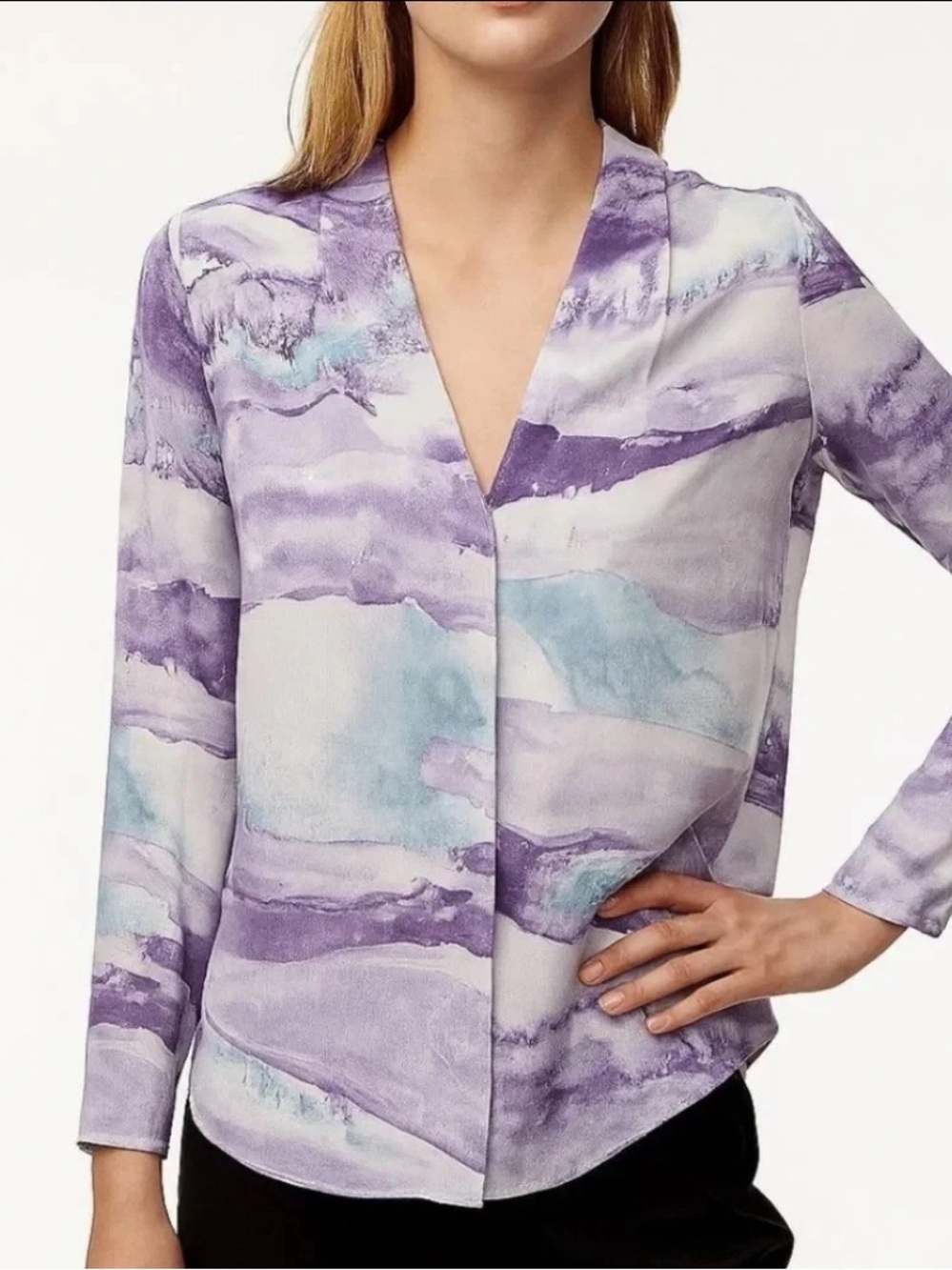 Babaton Purple Watercolor Akira Button Front Blouse XS Aritzia